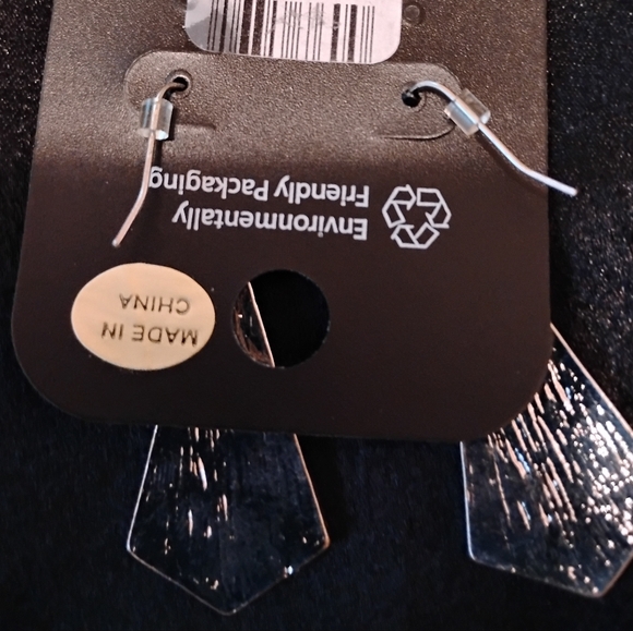 Avenue Black and Silver Geometric Earrings with Crystal Accents - Picture 3 of 4